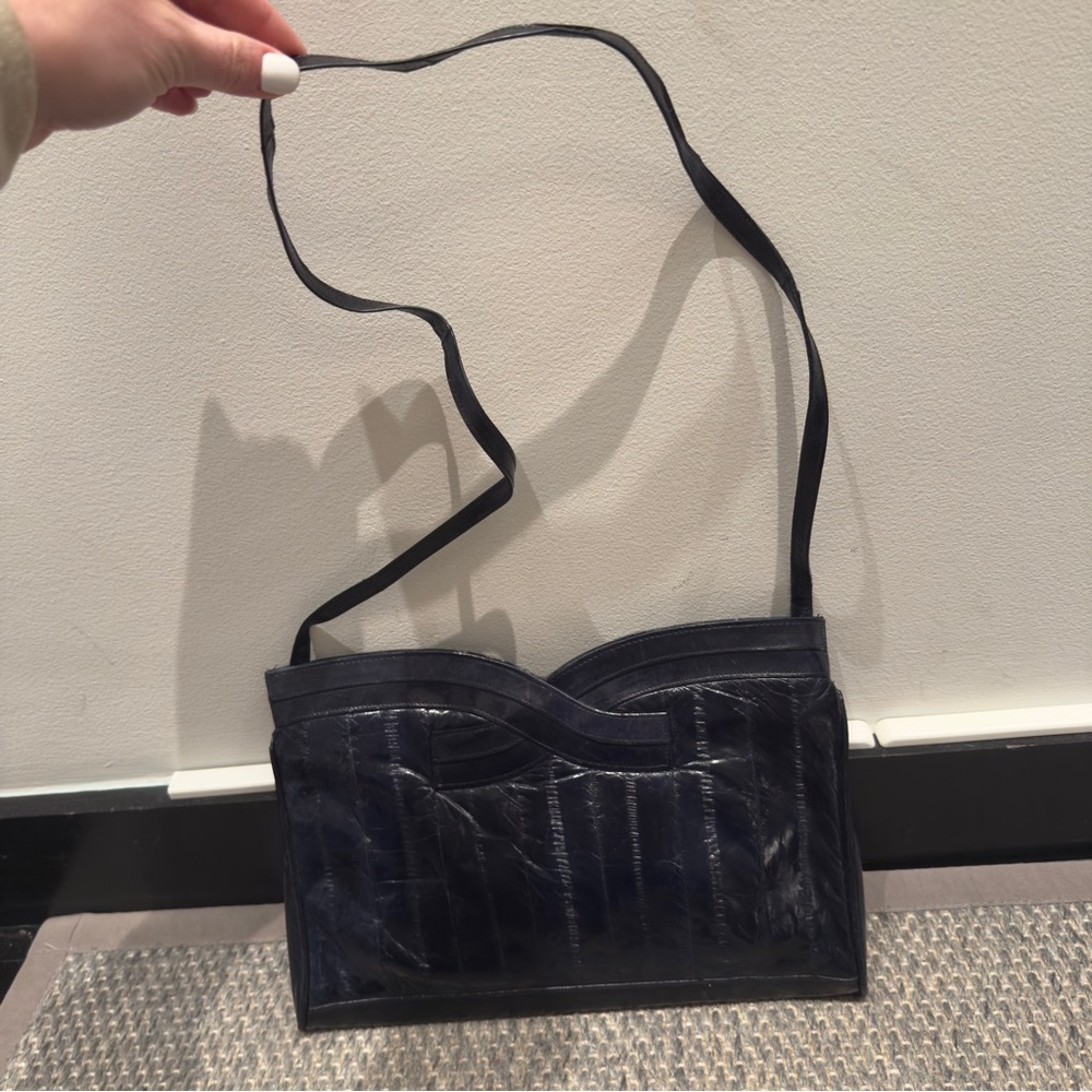 Vintage Korean Genuine Eel Skin Navy Blue Clutch / Bag - Picture 4 of 10